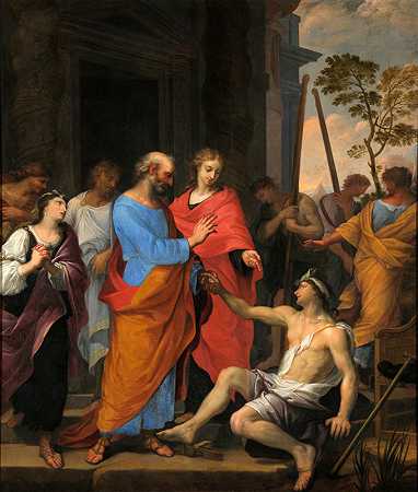 圣彼得和圣约翰治愈瘫痪的人`La guérison du paralytique par saint Pierre et saint Jean by Jacques Hélart