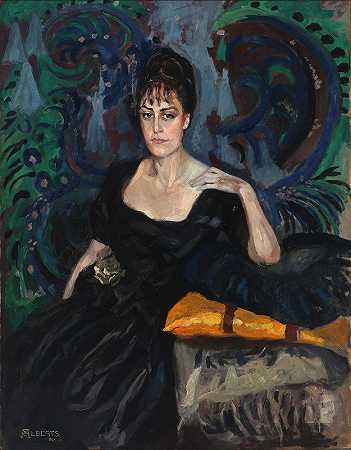 坐着的女人的肖像`Portræt af siddende kvinde (1921) by Dietrich Wilhelm Alberts