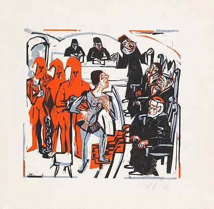 肖伯纳圣约翰那的审判现场`Gerichtsszene aus Shaw’s heiliger Johanna (1925) by Ernst Ludwig Kirchner