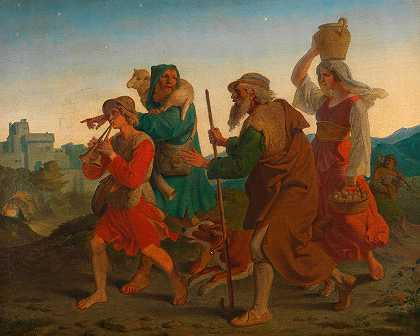 牧羊人走向马槽`Gang der Hirten zur Krippe (1842) by Joseph von Führich