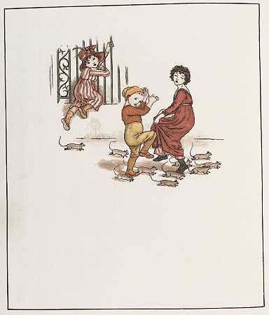哈梅林第13页的彩笛手`The Pied Piper of Hamelin Pl 13 (1910) by Kate Greenaway