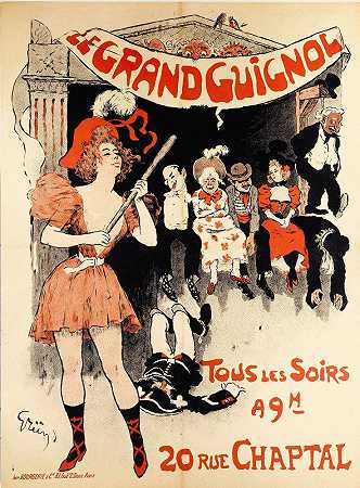 大小丑，每晚`Le Grand Guignol, Tous Les Soirs (1880~1900) by Jules-Alexandre Grün