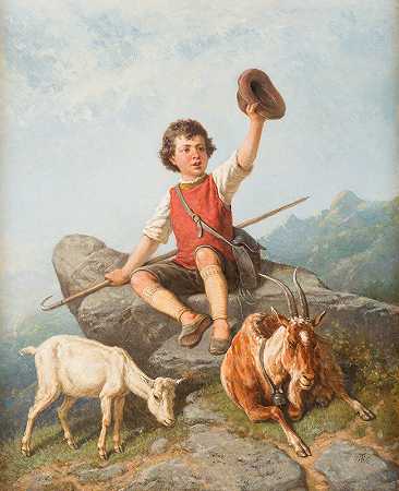 小牧羊人`Little goatherd (1872) by Theodor Hosemann