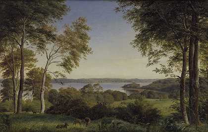 斯卡拉湖风景`Udsigt over Skarre Sø (1844 ~ 1845) by P. C. Skovgaard