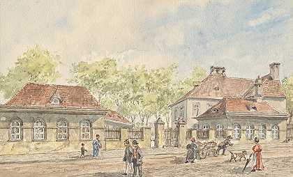 维恩·兰德斯特拉的霍尔韦加斯`Die Hohlweggasse in Wien~Landstraße (1890) by Gustav Korompay