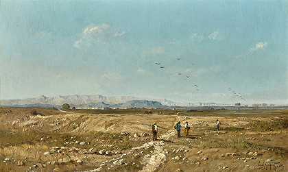 普罗旺斯克劳纪念品`Souvenir de la Crau, Provence (1869) by Paul Guigou