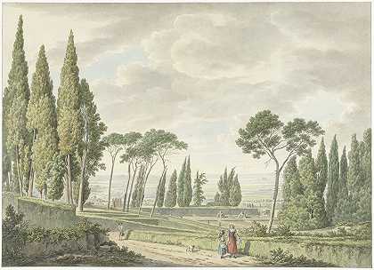 Tivoli Este别墅的露台景观`View of the terraces of the Villa d’Este in Tivoli (1791) by Daniël Dupré