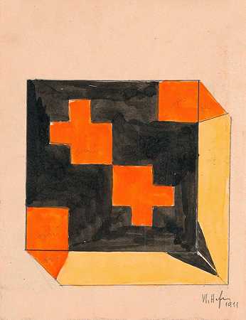橙色、黑色和黄色的纺织品设计`Design for Textile in Orange, Black, and Yellow (1911)
