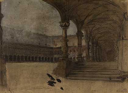 宫廷中的回廊`Un cloître dans une cour de palais by Ignace François Bonhomme