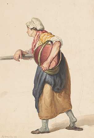 手臂下夹着水桶的站立女子`Staande vrouw met een emmer onder de arm (1790 ~ 1852) by Pieter Christoffel Wonder