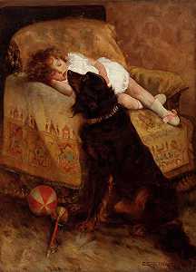 和狗睡觉的孩子`Sleeping Child with Dog by Elizabeth Strong