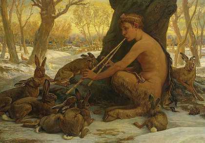 玛西亚斯迷住了野兔`Marsyas Enchanting the Hares by Elihu Vedder