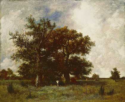 枫丹白露橡树`Fontainebleau Oaks (c. 1840) by Jules Dupré