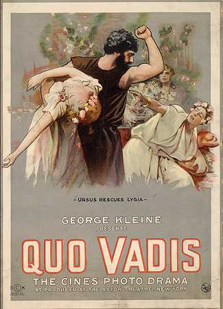 Vadis Ursus救了Lygia。`Quo Vadis Ursus rescues Lygia. (1913) by H.C. Miner Litho. Co.