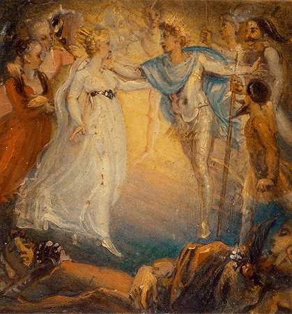 来自的Oberon和Titania仲夏夜中国梦第四幕第一场`Oberon and Titania from A Midsummer Nights Dream, Act IV, Scene i (1806) by Thomas Stothard