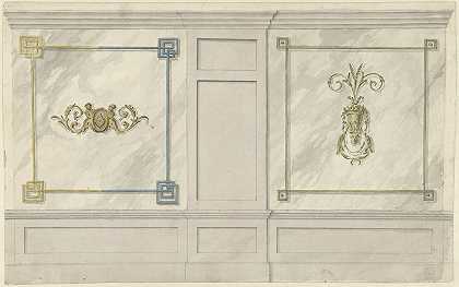 房间装饰设计，带有两块装饰板`Ontwerp voor kamerversiering met twee panelen met ornamenten (1767 ~ 1823) by Abraham Meertens