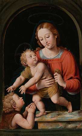 圣母玛利亚和圣婴圣约翰`The Virgin Mary With The Christ Child And The Infant Saint John The Baptist by Joan Macip