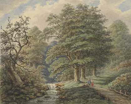 森林景观与瀑布，约翰·伯纳德·克朗比克之后`Boslandschap met watervalletje, after Johann Bernard Klombeek (1849 ~ 1917) by Matthijs Maris