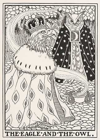老鹰和猫头鹰`The Eagle and the Owl (1900) by Percy J. Billinghurst