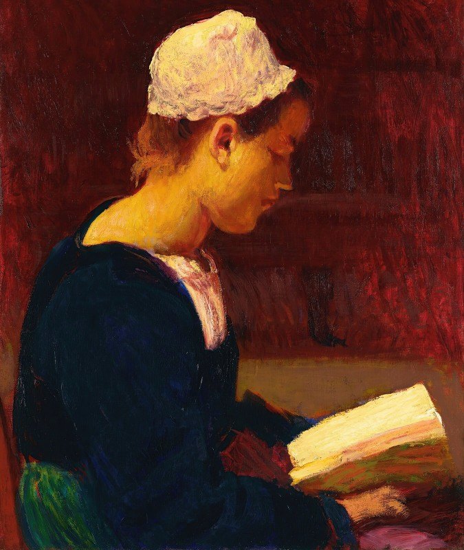 布莱顿女孩阅读（布莱顿·利桑特）`Breton Girl Reading (Bretonne Lisant) by Roderic O;Conor