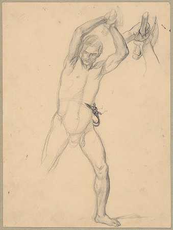 给刽子手的裸体素描，画上有斧头（recto）和石头（verso）圣马提亚殉道`Nude sketch to the executioner with an axe (recto) and a stone (verso) to the painting Martyrdom of St. Matthias (1866~1867) by Józef Simmler