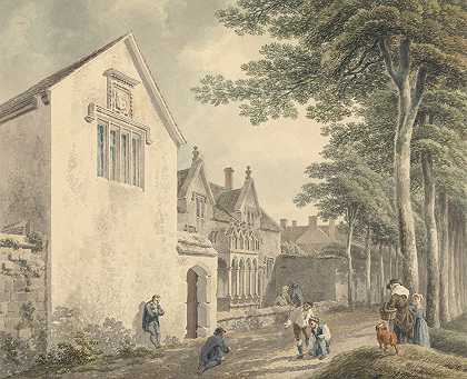 圣卡斯伯特的救济院威尔斯教堂墓地`Almshouses in St. Cuthberts Churchyard, Wells by Michael Angelo Rooker