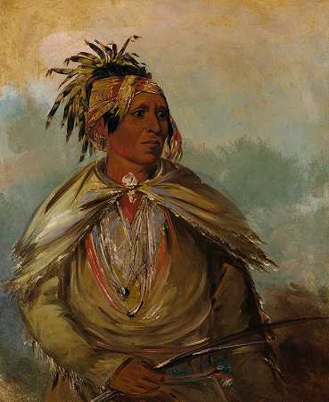 Pah-Mee-Ców-Ee-Tah，追踪者，一名酋长`Pah~Mee~Ców~Ee~Tah, Man Who Tracks, a Chief (1830) by George Catlin