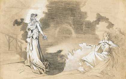 莎拉·伯恩哈特和的场景生活`Scenes of Sarah Bernhardts life by Georges Jules Victor Clairin