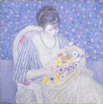花篮`The Basket of Flowers (c. 1913~1917) by Frederick Carl Frieseke