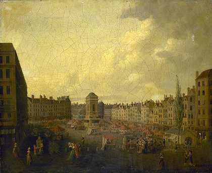 《无辜者市场》，约1791年`Le marché des Innocents, vers 1791 (1791) by Pierre Lafontaine