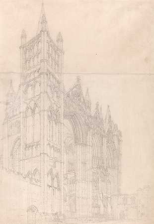 剑桥郡彼得伯勒大教堂`Peterborough Cathedral, Cambridgeshire (ca. 1794) by Thomas Girtin
