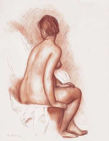 坐着的女人（坐着洗澡的女人从后面看）`Femme assise (Baigneuse assise vue de dos) (circa 1885~1887) by Pierre-Auguste Renoir