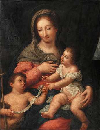 麦当娜和孩子与年轻的圣约翰施洗`Madonna and Child with the Young Saint John the Baptist (probably late 18th century)