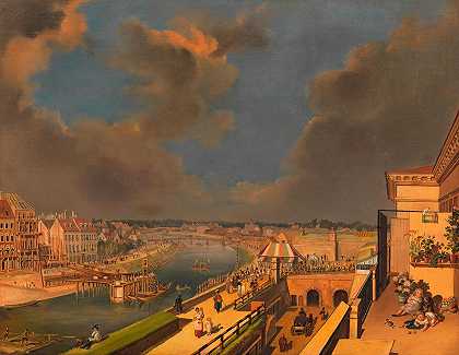多瑙河费迪南德大桥的建造`Bau der Ferdinandsbrücke über den Donaukanal (1819) by Franz Maleck von Werthenfels