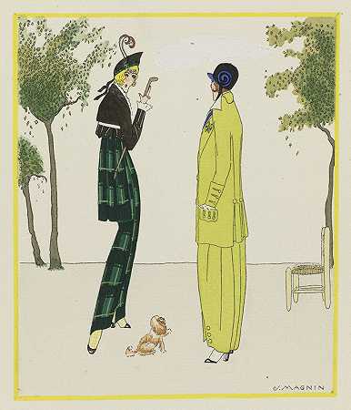 春天的早晨软套装`La Matinée de printemps ; Costumes tailleur de Doucet (1914) by J. Magnin