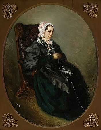 艺术家肖像s阿姨，素描`Portrait of artists aunt, sketch (1851) by Henryk Rodakowski