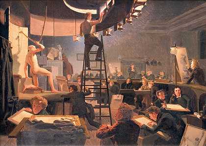 皇家美术学院的生活课`The Life Class at the Royal Academy of Fine Arts (1826) by Wilhelm Bendz