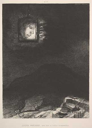 悬浮在太空中的头的模糊微光`The vague glimmer of a head suspended in space (1891) by Odilon Redon