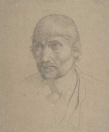 胡子男人的头`Head of a Bearded Man (ca. 1820–25) by Friedrich Overbeck