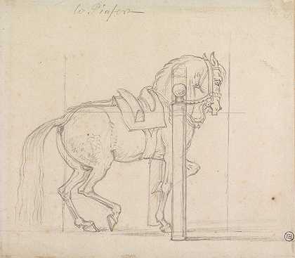 在柱子上训练一匹有缰绳和鞍的马`Training a Bridled and Saddled Horse at the Pillar by James Seymour