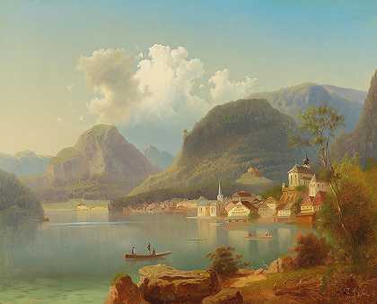 哈尔斯塔特景观`View of Hallstatt by Ferdinand Lepie