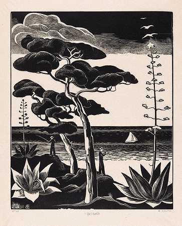 圣拉斐尔附近的海岸`Kust bij Saint~Raphaël (1930) by Bernard Essers