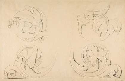 建筑主题四里诺`Architectural Motifs; Four Rinceaux (ca. 1875) by Georges Seurat