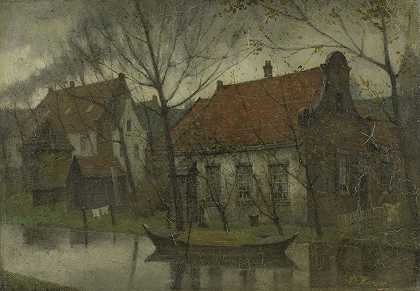 乡村景色`View in a Village (1885 ~ 1900) by Eduard Karsen