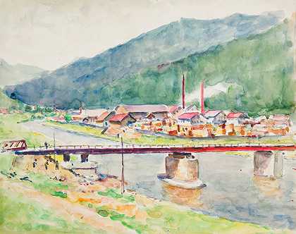 俯瞰山河大桥的风景`Krajobraz z widokiem na most na górskiej rzece by Ivan Ivanec