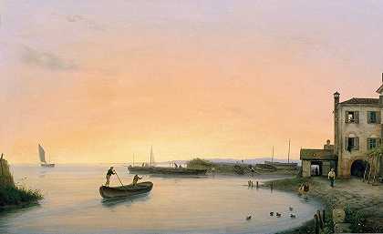 日出前的Chioggia`Chioggia vor Sonnenaufgang (1838) by Giuseppe Canella