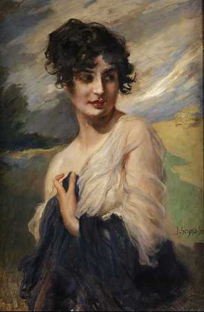 女性肖像`Damenbildnis by Leopold Schmutzler