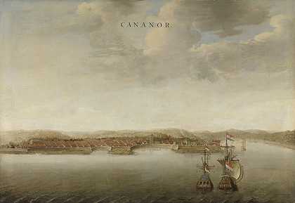 印度马拉巴尔海岸的卡纳诺景观`View of Cannanore on the Malabar Coast in India (c. 1662 ~ c. 1663) by Johannes Vinckboons