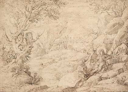 基督诱惑下的风景`Landscape with The Temptation of Christ by Agostino Carracci