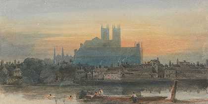 兰贝斯威斯敏斯特`Westminster from Lambeth (circa 1813) by David Cox
